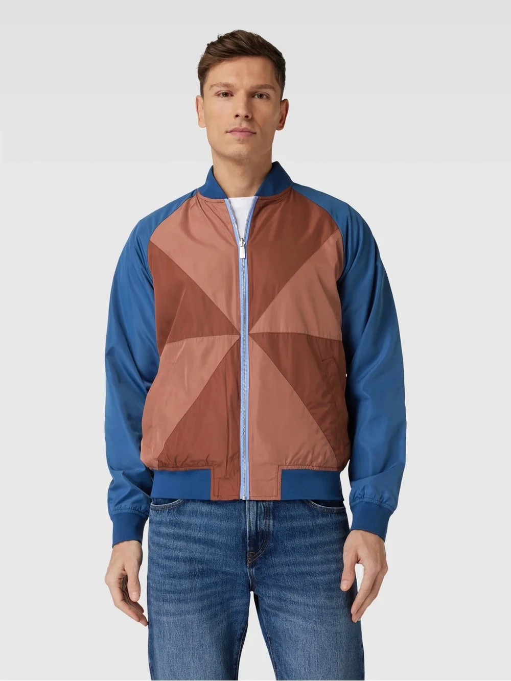 Scotch and Soda Men's Jacke Colorblock Bomber Reversible Jacket in Blue/  Brown